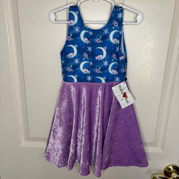 Malia And Kai Dragons Blue Purple Velour Tank Twirl Dress Size 4 NWT - Picture 1 of 5